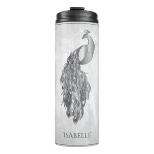 Silver Elegant Peacock Personalisiert Thermosbecher
