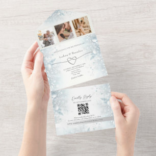 Silver Elegant Winter Wedding All In One Einladung
