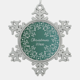 Silver Elegante Aquamarine Schneeflocken Zinn-Ornament