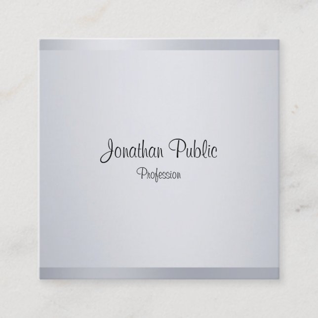 Silver Elegante Calligraphy Script Template Modern Quadratische Visitenkarte (Vorderseite)