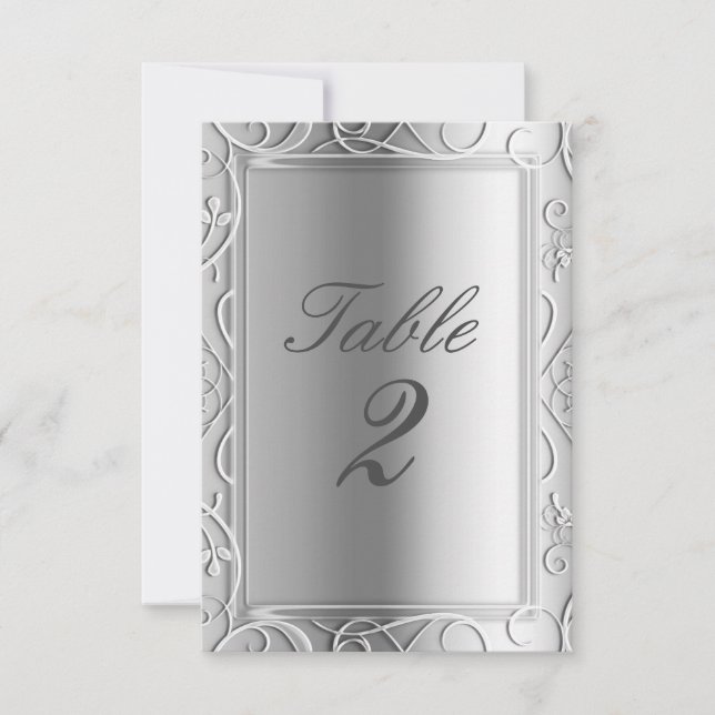 Silver Elegante Glamour Wedding Tischnummer Card (Vorderseite)