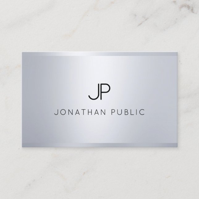 Silver Elegante Monogram Modern Glamour Template Visitenkarte (Vorderseite)