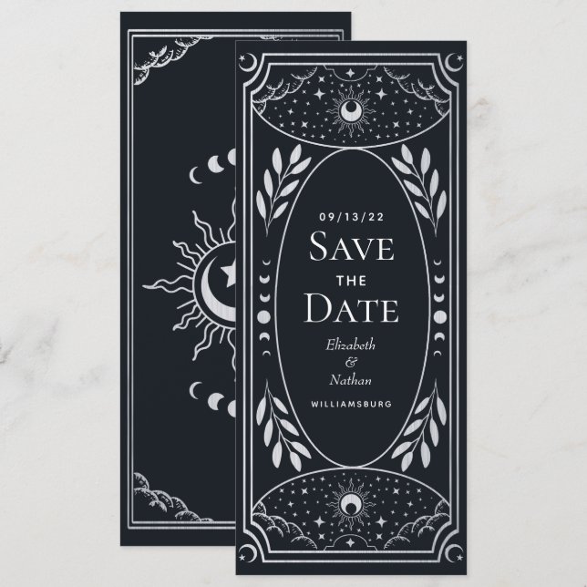 Silver Elegante Mystical Tarot Card Save the Date Einladung (Vorne/Hinten)