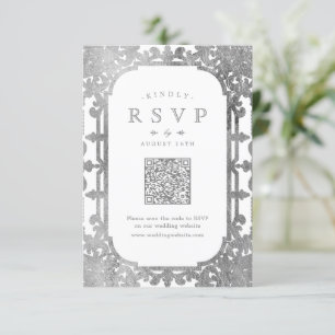 Silver elegante verzierte QR-Code Hochzeit RSVP Karte