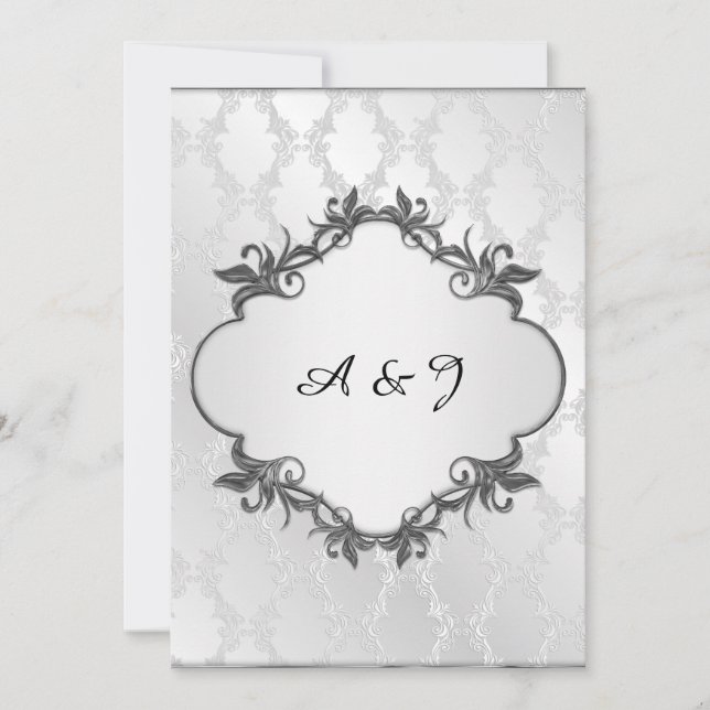 Silver eleganter Rahmen Hochzeit Einladung (Vorderseite)