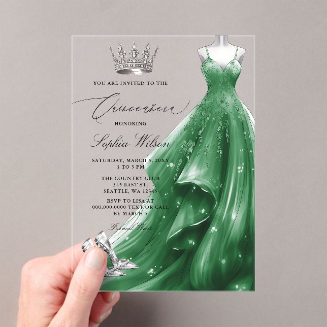 Silver Emerald Dress Princess Quinceañera Acryleinladungen (Insitu (Handheld))