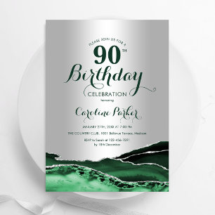 Silver Emerald Green Agate Marble 90. Geburtstag Einladung