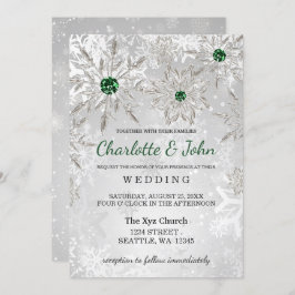 Silver Emerald Green Schneeflocken Winter Wedding Einladung