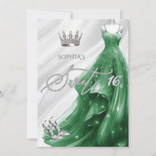 Silver Emerald Green Sparkle Dress Sweet 16 Einladung