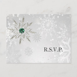 Silver Emerald Snowflakes Winter Wedding uAwg Einladungspostkarte