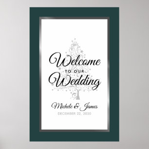 Silver Emerald Winter Holiday Wedding Willkommen Poster