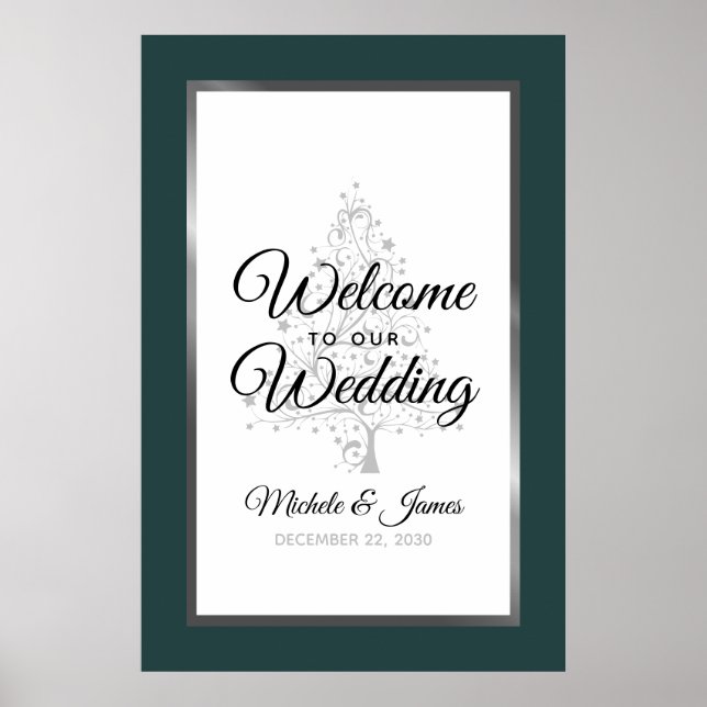 Silver Emerald Winter Holiday Wedding Willkommen Poster (Vorne)