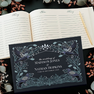 Silver Enchanted Gothic Raven Floral Wedding Gästebuch