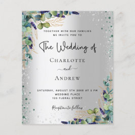 Silver eucalyptus Budget Hochzeitseinladung Flyer