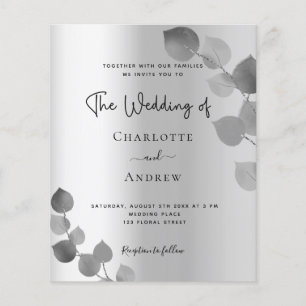 Silver eucalyptus Budget Hochzeitseinladung Flyer