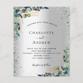 Silver eucalyptus Budget Hochzeitseinladung Flyer