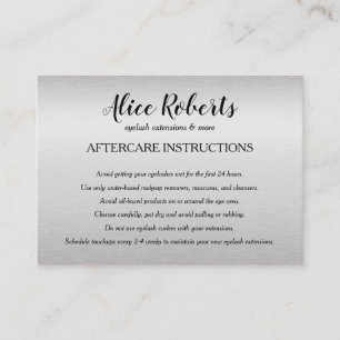 Silver Eyelashes Brow Bar Aftercare Instruktionen Visitenkarte