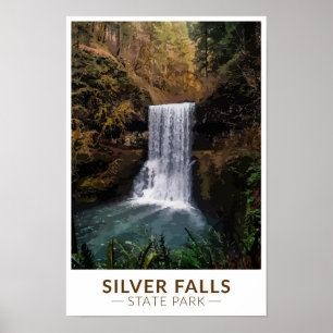 Silver Falls State Park Oregon Aquarell Vintage Poster
