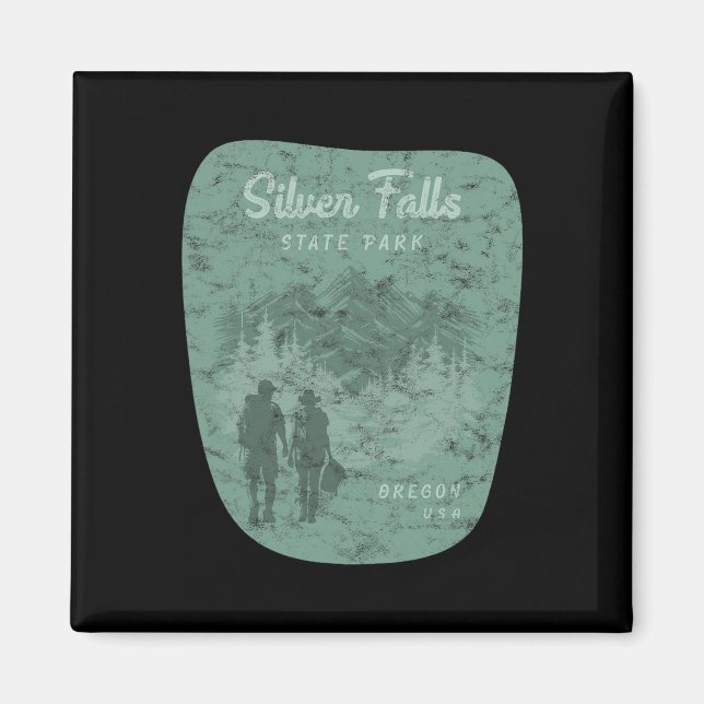 Silver Falls State Park Oregon Wandern Retro Vinta Magnet (Vorne)