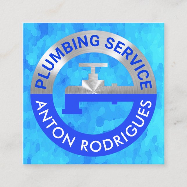 Silver Faucet-Pipeline in blauen Grunge-Gewässern Quadratische Visitenkarte (Vorderseite)