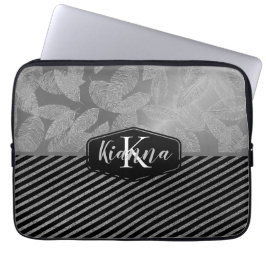 Silver Feathers Stripes Monogram Glitzer Laptopschutzhülle