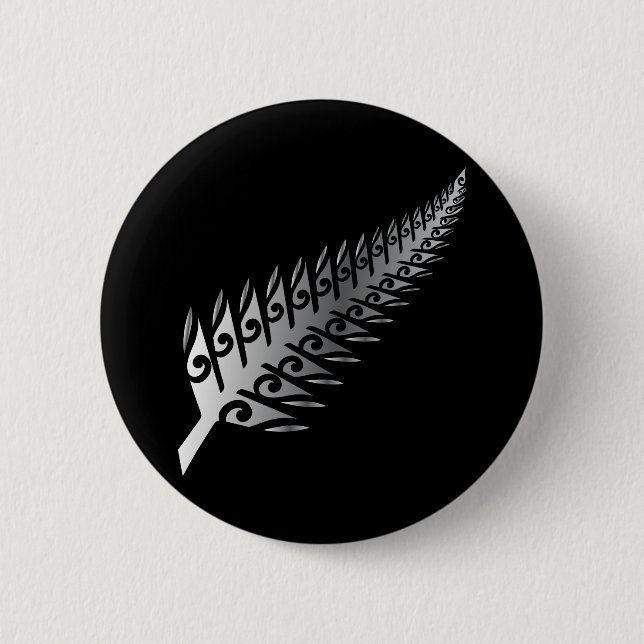 Silver Fern New Zealand Maori Style - Geschenk Ide Button (Vorderseite)