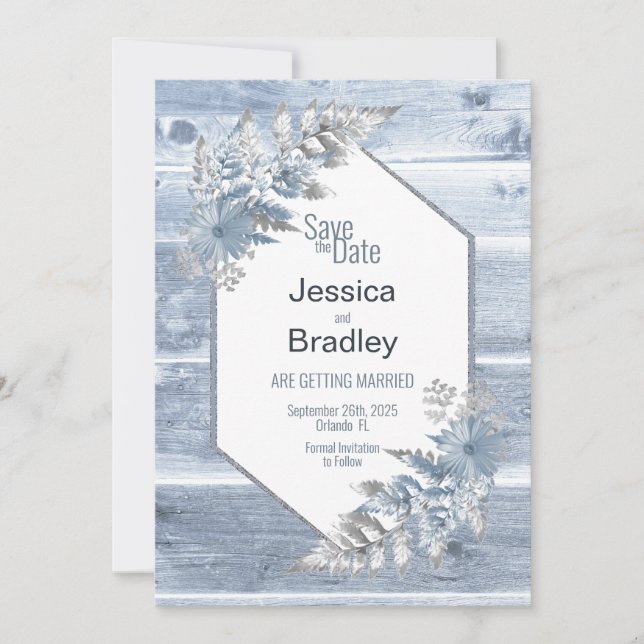 Silver Fern Wood Botanical Wedding Save The Date (Vorderseite)