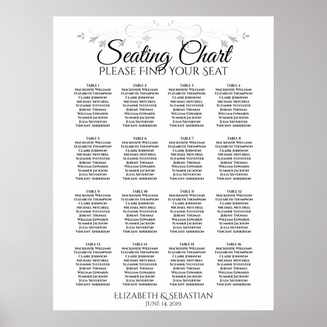 Silver Filigree 16 Tabelle Hochzeitstabelle Poster (Vorne)