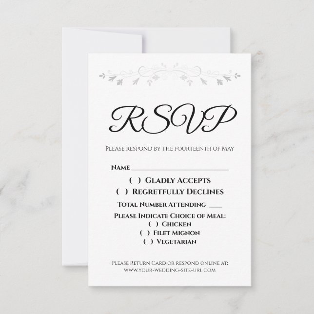 Silver Filigree Border Elegante Wedding UAWG RSVP Karte (Vorderseite)