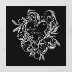 Silver Filigree Heart Sweet 16 Party Einladung