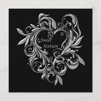 Silver Filigree Heart Sweet 16 Party Einladung
