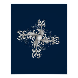Silver Filigree Pearl Quatrefoil Poster