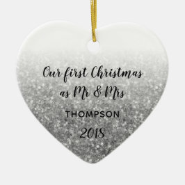 Silver First Christmas als Mr. & Mrs. Verheiratet  Keramik Ornament