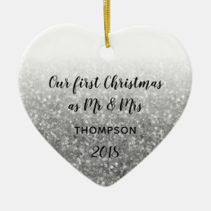 Silver First Christmas als Mr. & Mrs. Verheiratet  Keramik Ornament