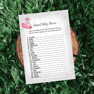 Silver Flamingo Ballerina Animal Baby Names Game Einladung