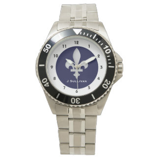 Silver Fleur-de-lys on Dark Blue on Classic Armbanduhr