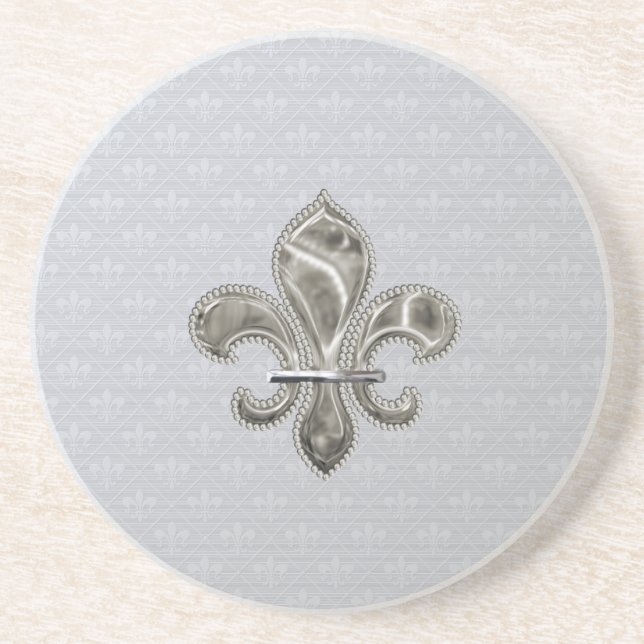 Silver Fleur de Lys Pattern Sandstone Untersetzer (Vorne)