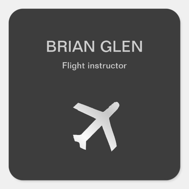 Silver Flight Flugzeug Silhouette grau Quadratischer Aufkleber (Vorderseite)