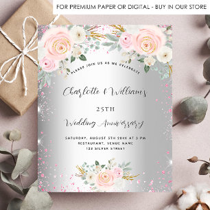 Silver floral 25. Hochzeitstag Einladung Flyer