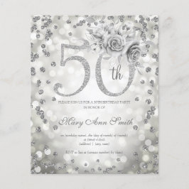Silver Floral 50. Geburtstagsleuchten laden Flyer 