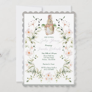 Silver Floral Baby Bunny Baby Dusche Einladung