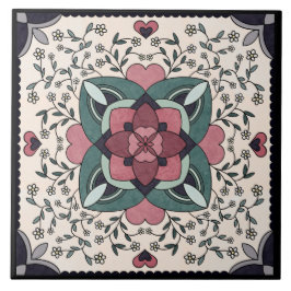 Silver Floral Bloom Retro Mandala Keramik Tile Fliese