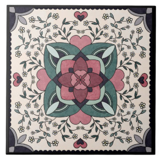 Silver Floral Bloom Retro Mandala Keramik Tile Fliese
