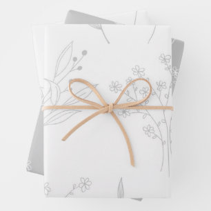 Silver Floral Boho Wedding Geschenkpapier Set