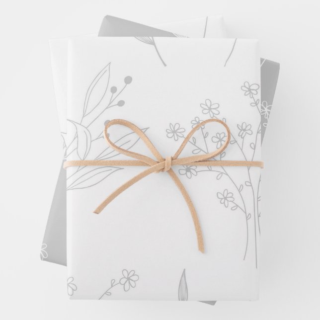 Silver Floral Boho Wedding Geschenkpapier Set (Beispiel)
