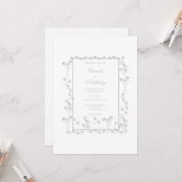 Silver Floral Border Wedding Einladung