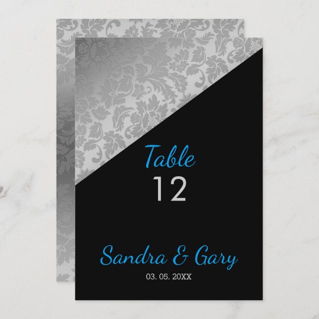 Silver Floral Damask Einladung (Vorne/Hinten)