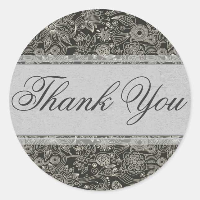 Silver Floral Danke Sticker/Siegel Runder Aufkleber (Vorderseite)