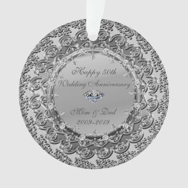 Silver Floral Diamond 50. Hochzeitstag Ornament (Vorderseite)