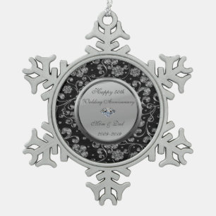 Silver Floral Diamond 50. Hochzeitstag Schneeflocken Zinn-Ornament